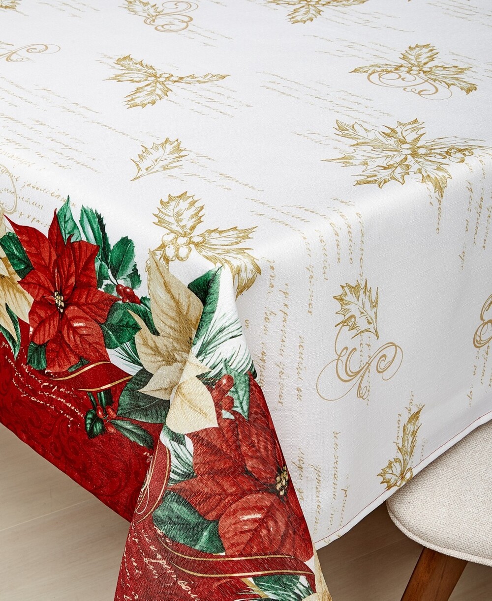 Fabric Oblong Tablecloth - Poinsettia Flourish (60" x 84") Christmas